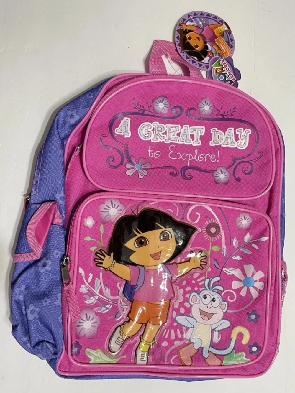 Medium Backpack-Dora the Explorer Girls  Pink/Purple Floral Backpack 14”x10” New